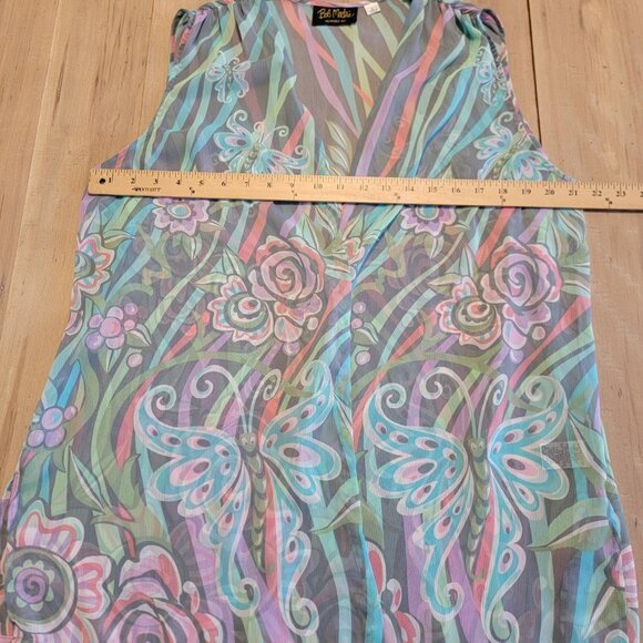 Bob Mackie Wearable Art Vest Colorful Semi Sheer Cover Up Sz L Butterfly Floral - Picture 5 of 6